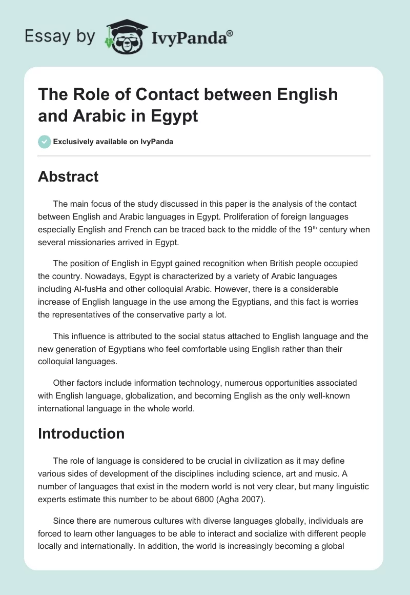 The Role of Contact between English and Arabic in Egypt. Page 1