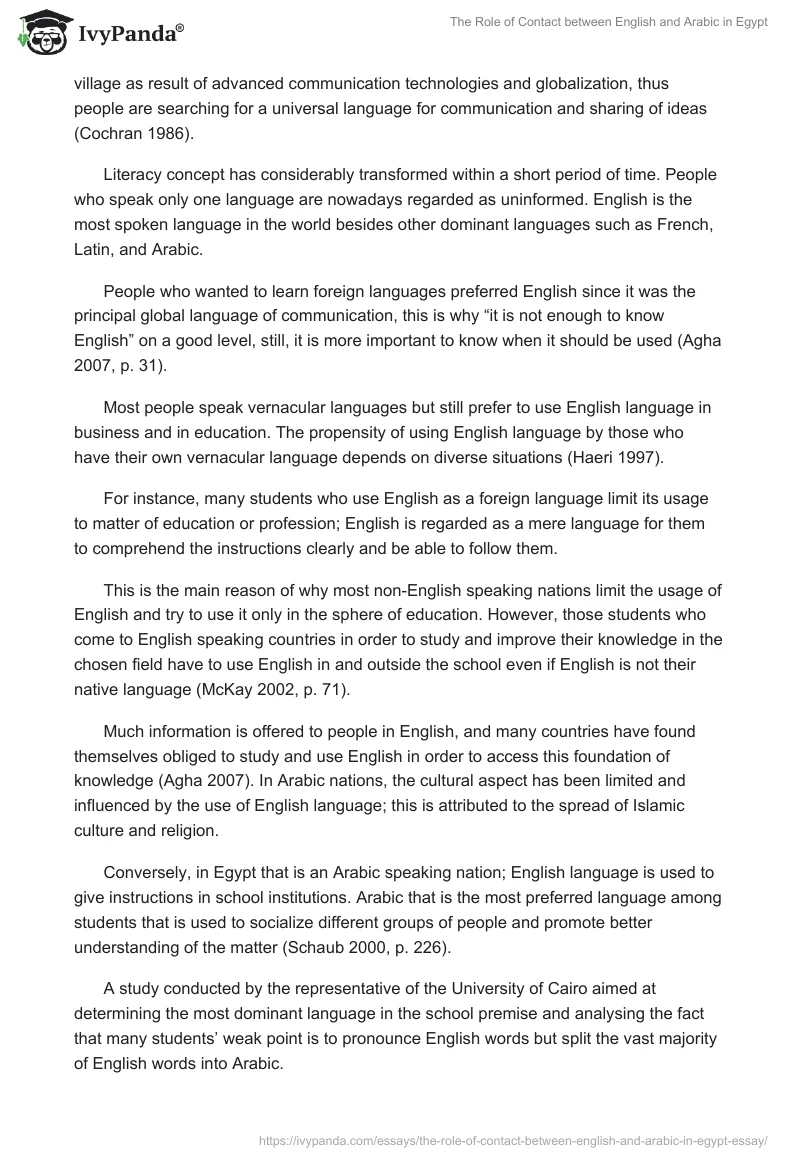 The Role of Contact between English and Arabic in Egypt. Page 2