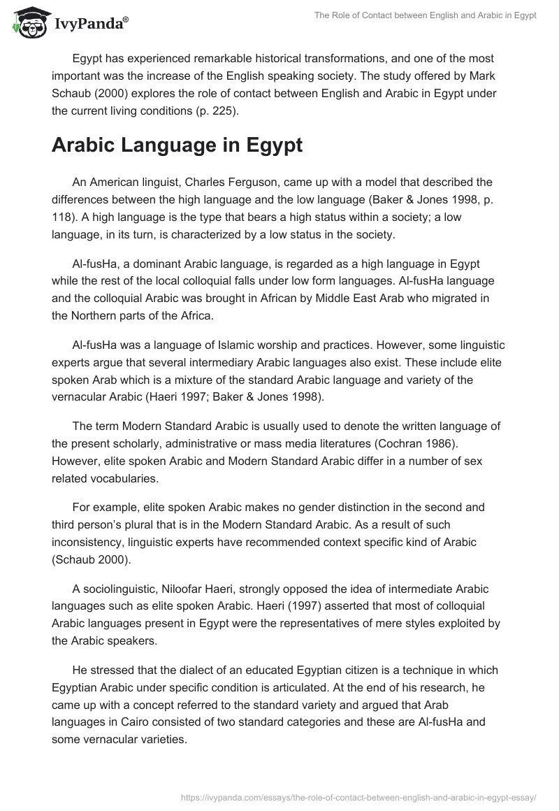 The Role of Contact between English and Arabic in Egypt. Page 3