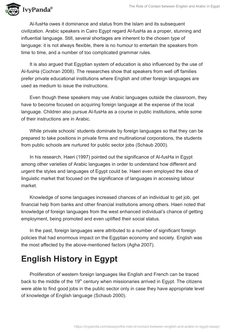 The Role of Contact between English and Arabic in Egypt. Page 4