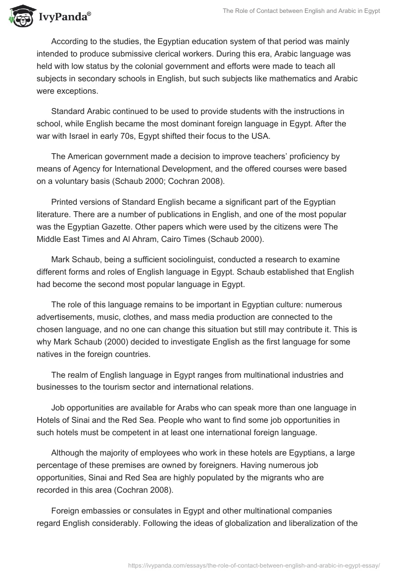 The Role of Contact between English and Arabic in Egypt. Page 5