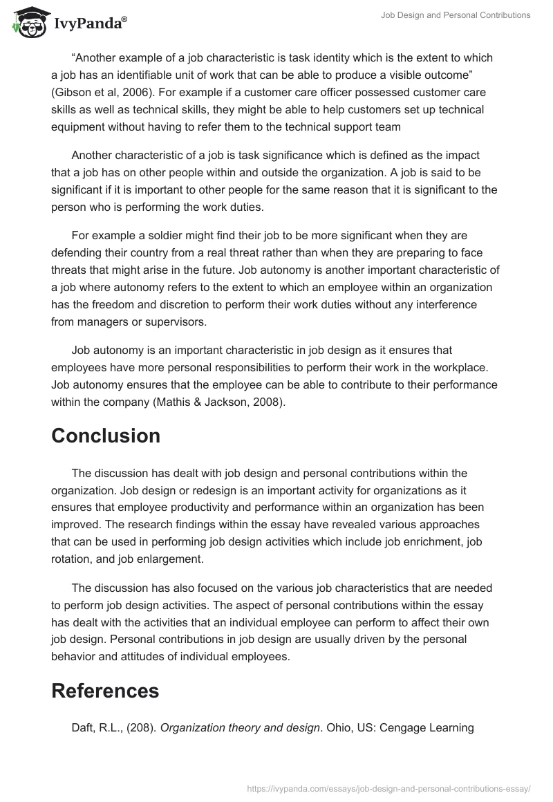 Job Design and Personal Contributions. Page 4
