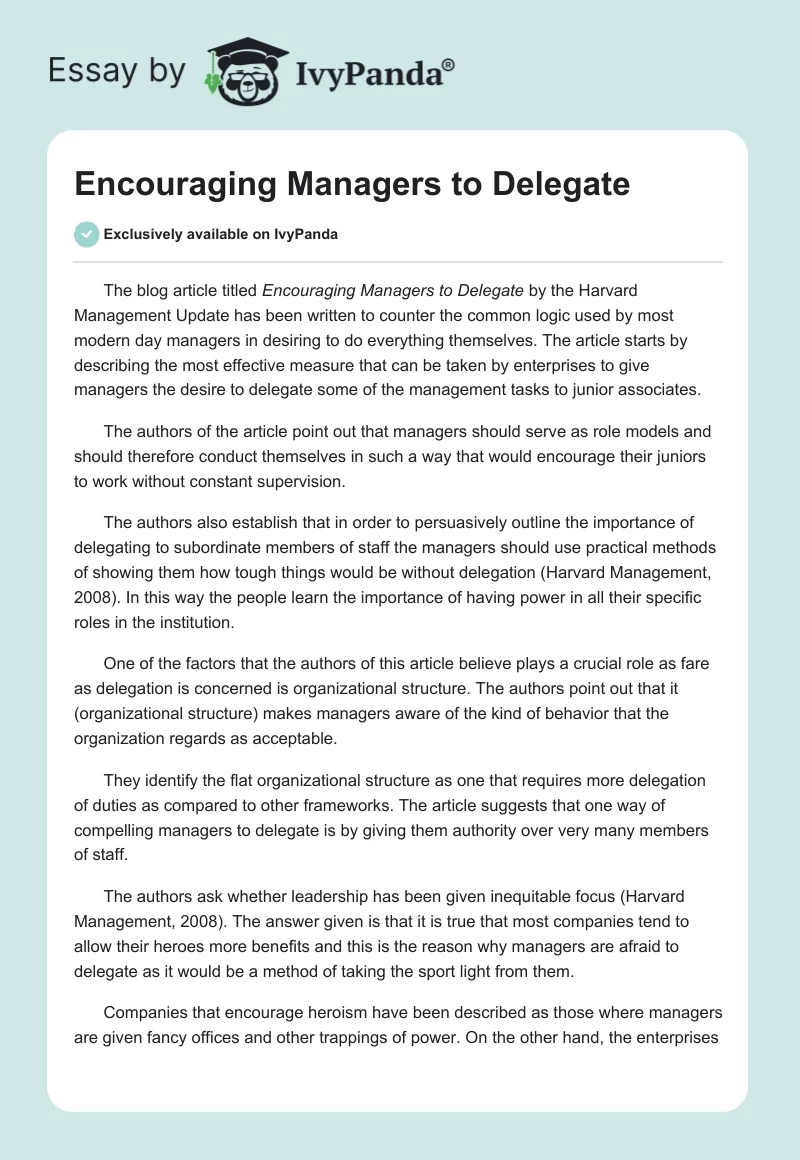Encouraging Managers to Delegate. Page 1