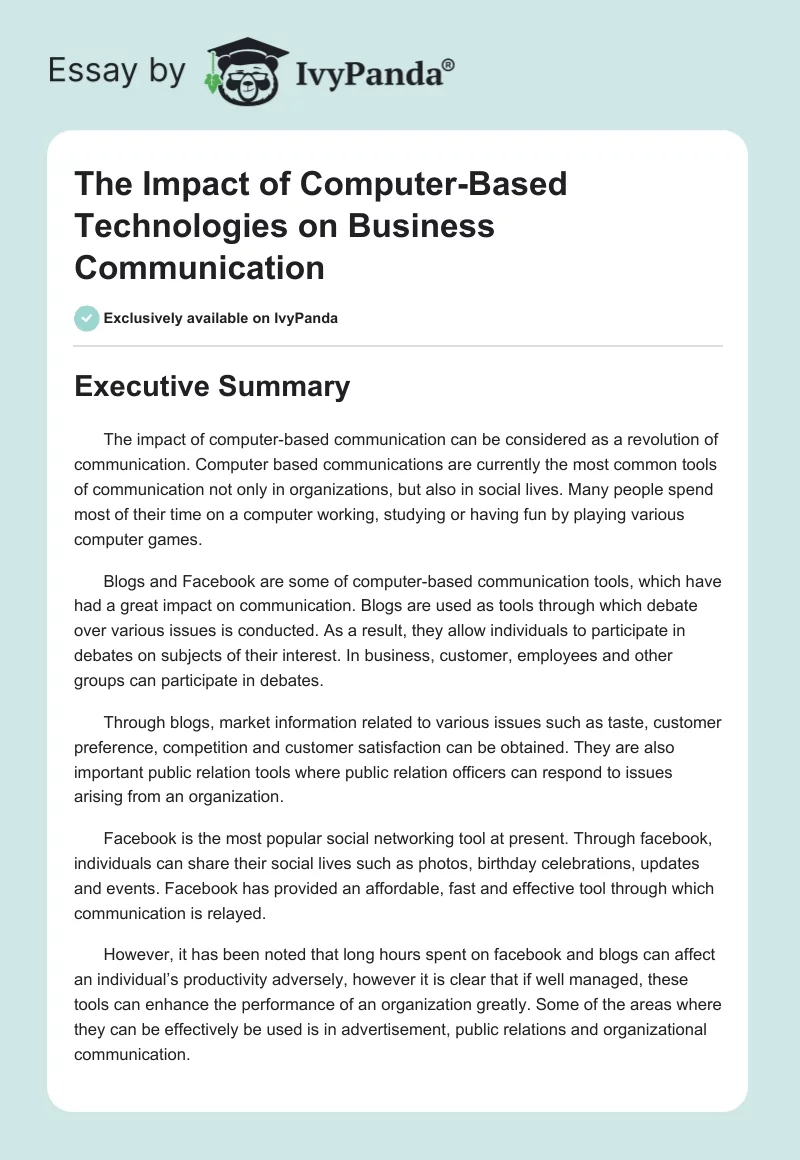 The Impact of Computer-Based Technologies on Business Communication. Page 1