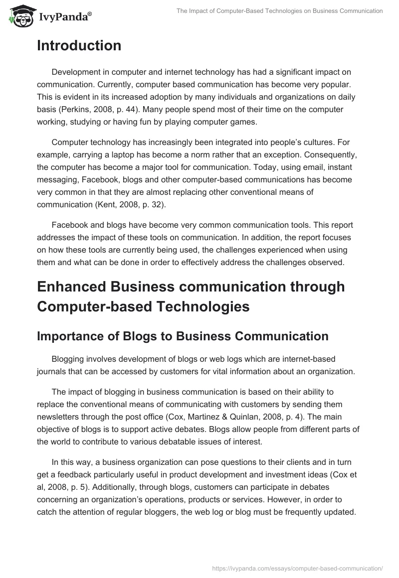 The Impact of Computer-Based Technologies on Business Communication. Page 2