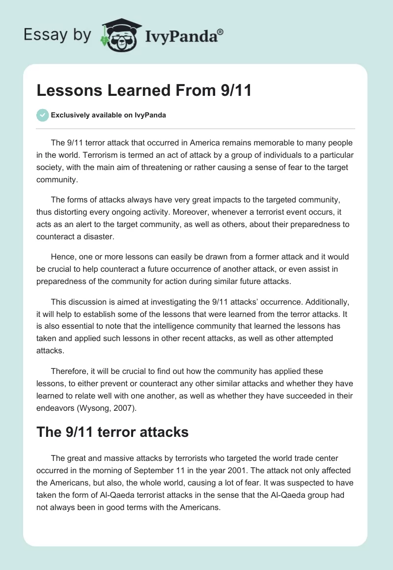 Lessons Learned From 9/11. Page 1