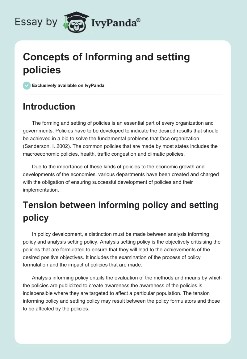 Concepts of Informing and setting policies. Page 1