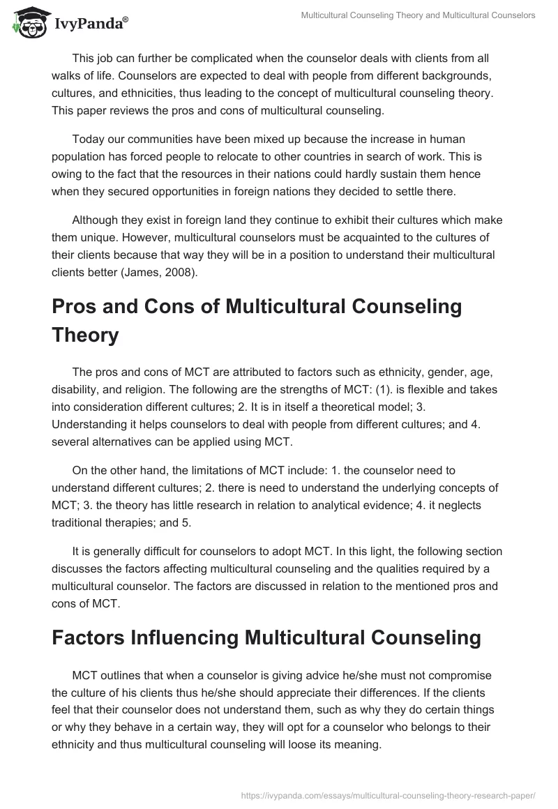 Multicultural Counseling Theory and Multicultural Counselors. Page 2
