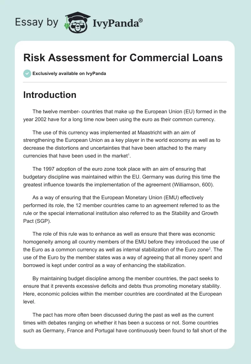 Risk Assessment for Commercial Loans. Page 1