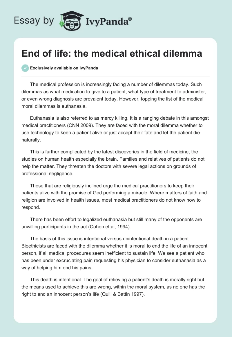 End of life: the medical ethical dilemma. Page 1