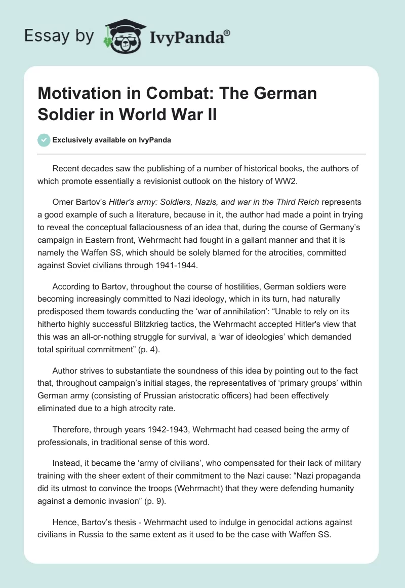 Motivation in Combat: The German Soldier in World War II. Page 1