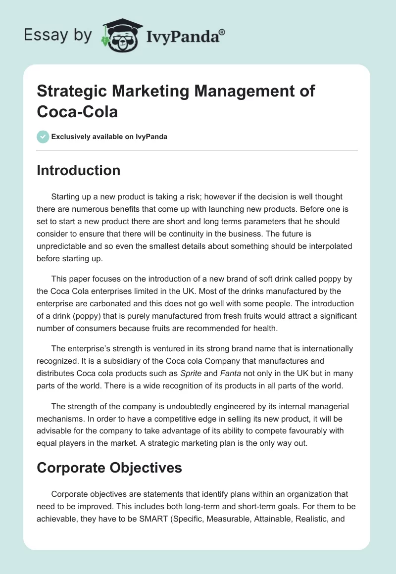 Strategic Marketing Management of Coca-Cola. Page 1