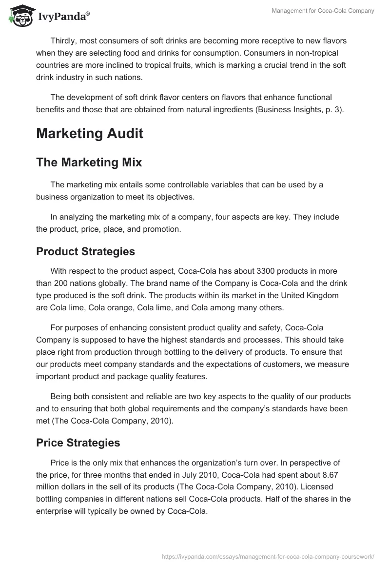 Management for Coca-Cola Company. Page 3