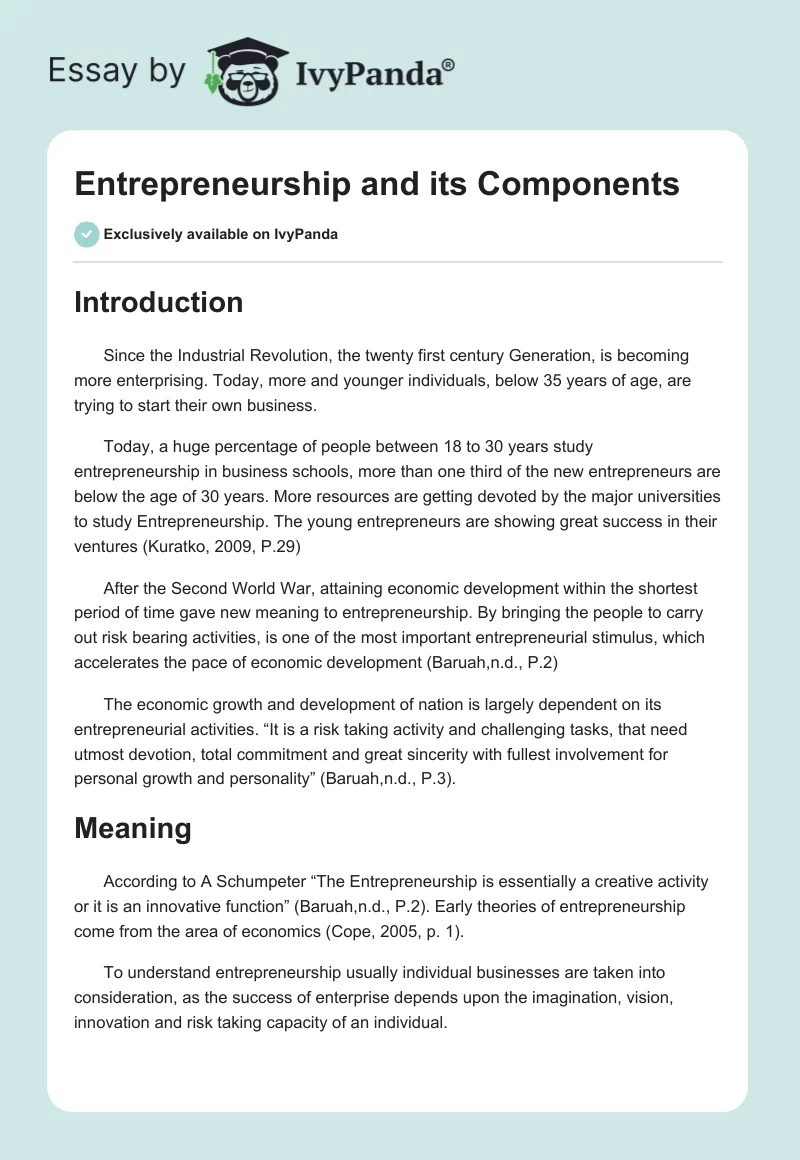 Entrepreneurship and its Components. Page 1