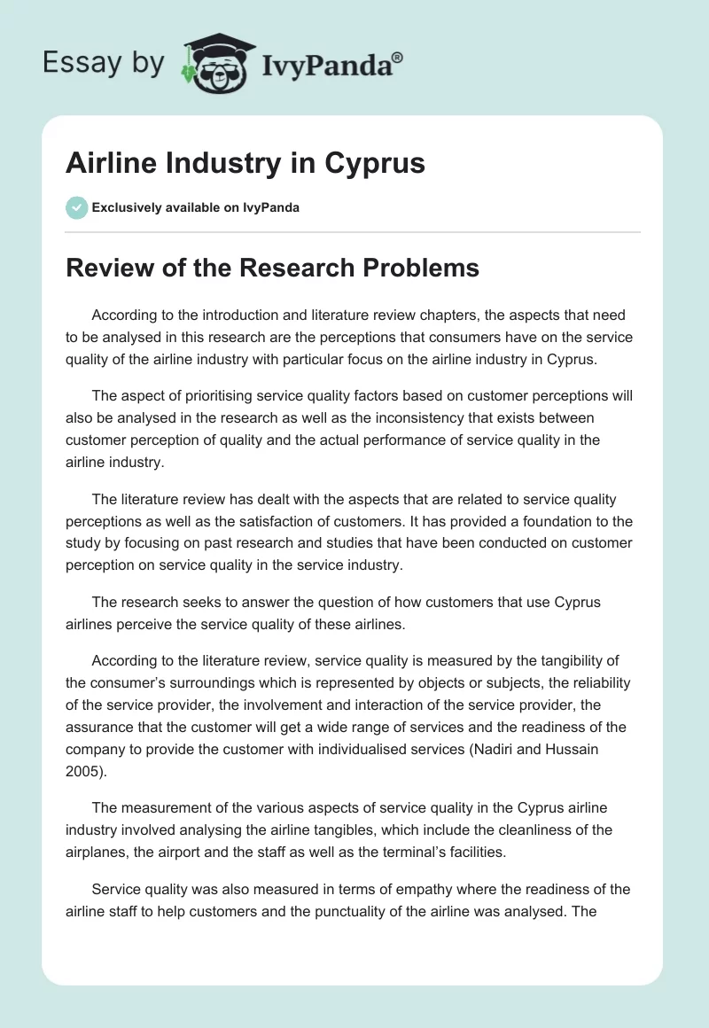 Airline Industry in Cyprus. Page 1