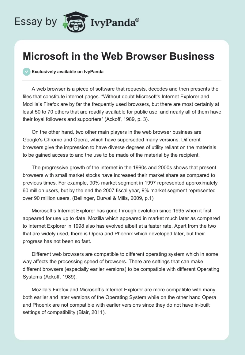 Microsoft in the Web Browser Business. Page 1