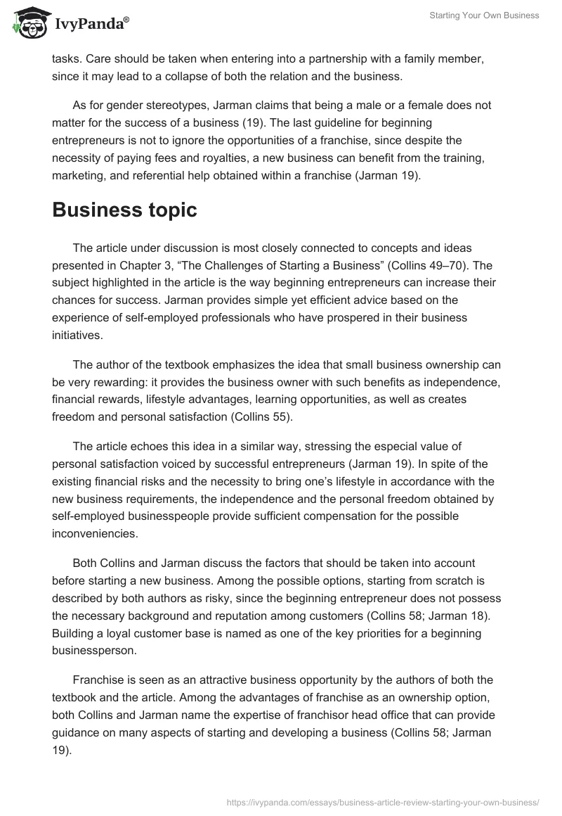 Starting Your Own Business. Page 2