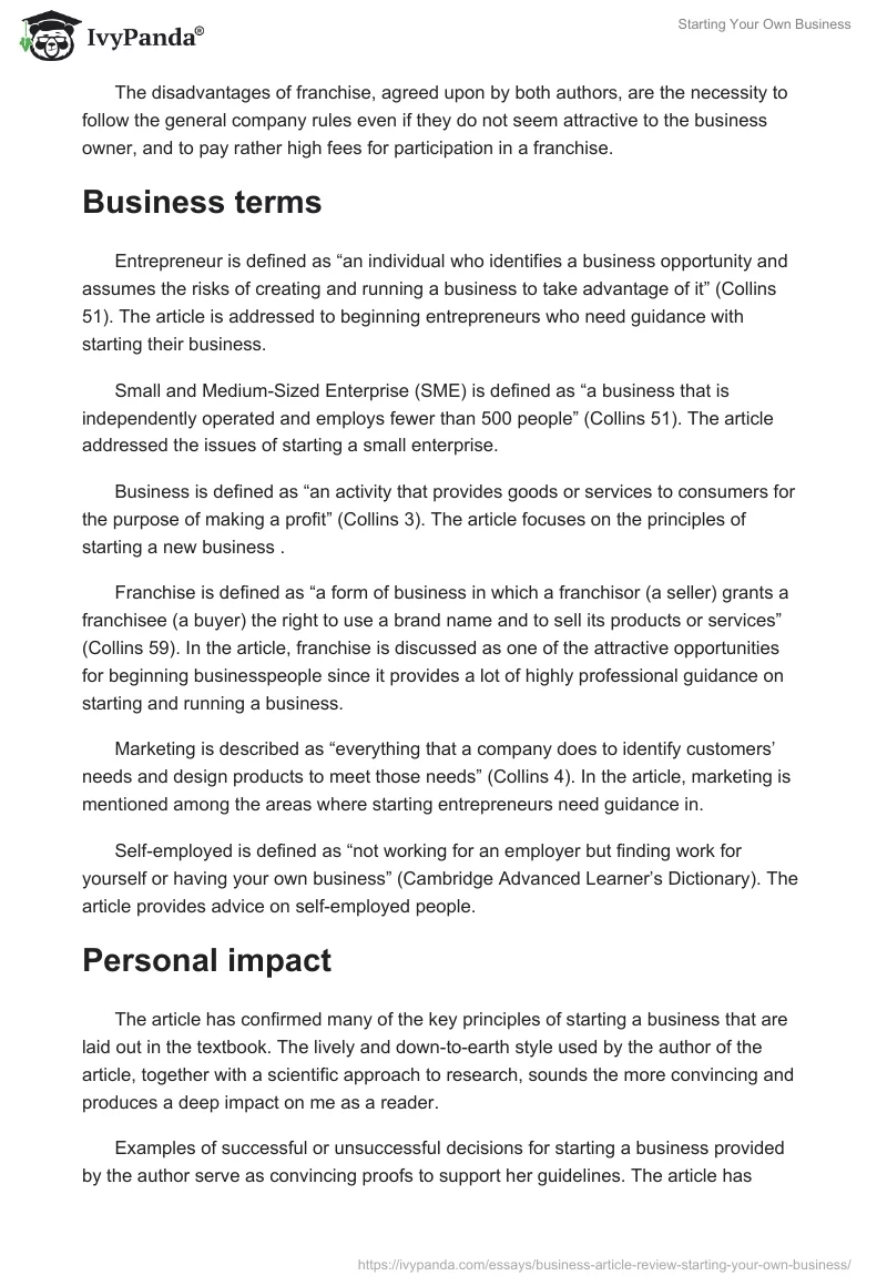 Starting Your Own Business. Page 3