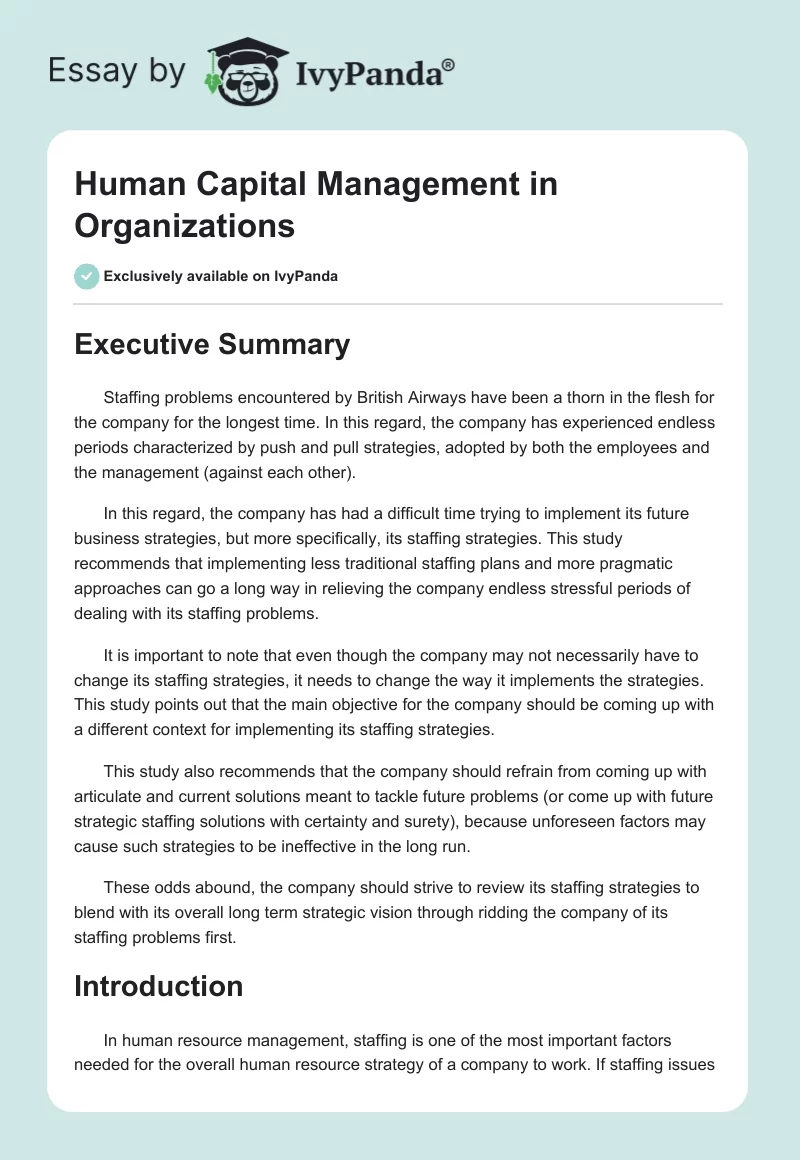 Human Capital Management in Organizations. Page 1