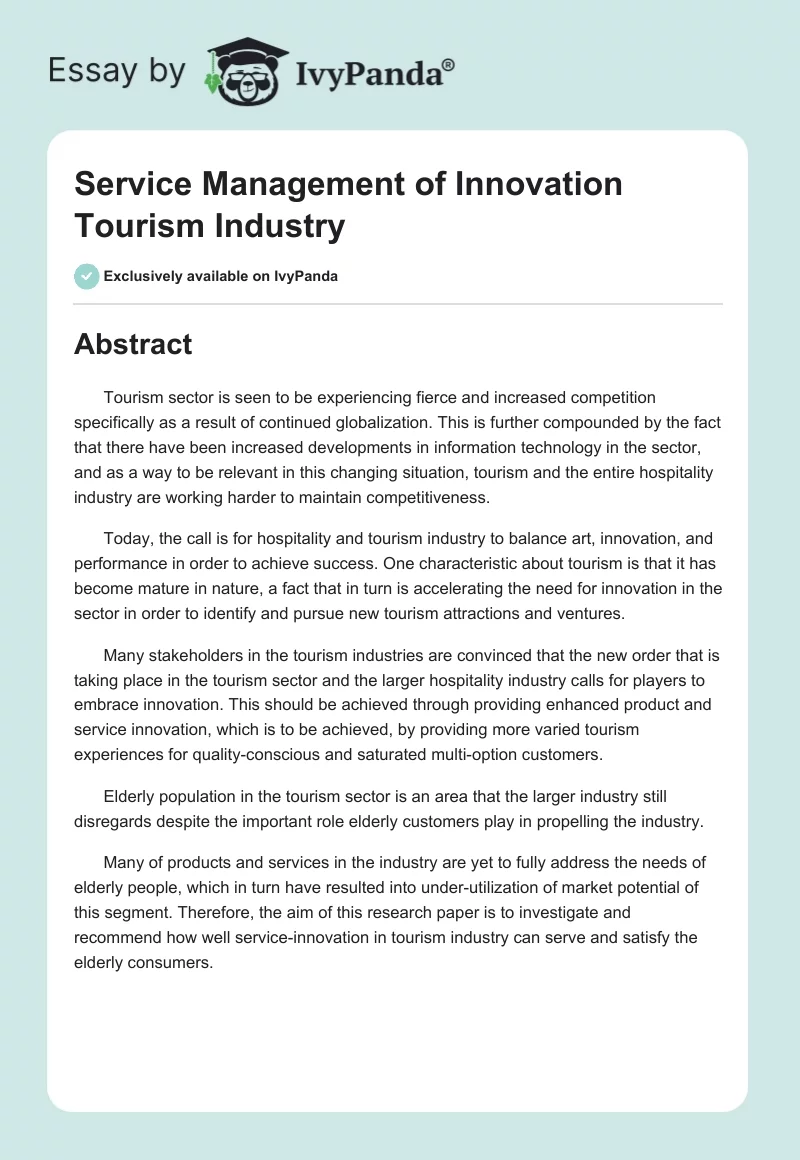 Service Management of Innovation Tourism Industry. Page 1