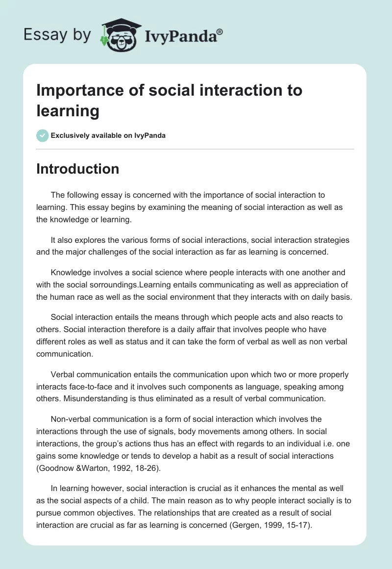Importance of social interaction to learning. Page 1