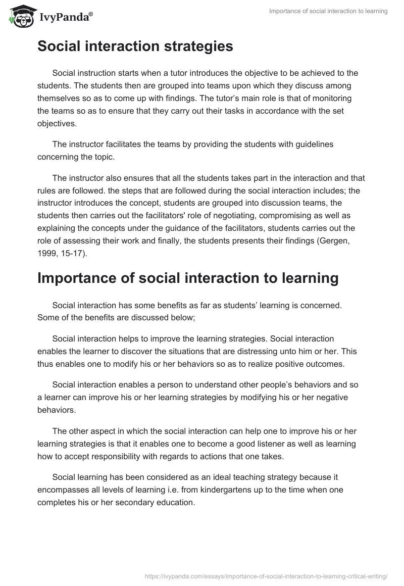 Importance of social interaction to learning. Page 2