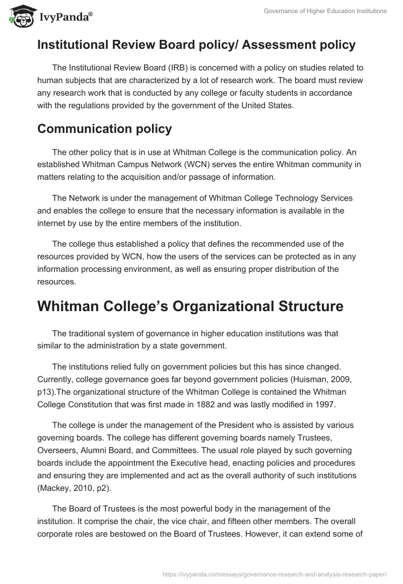 Governance of Higher Education Institutions. Page 4