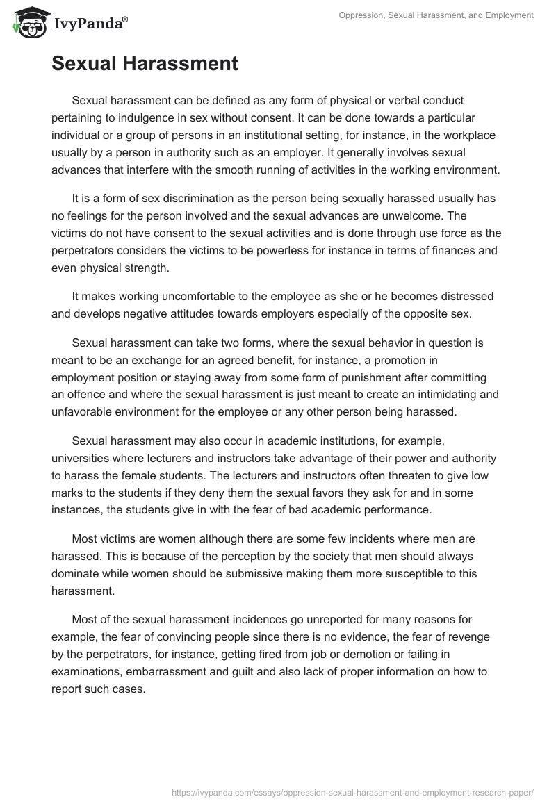 Oppression, Sexual Harassment, and Employment. Page 3