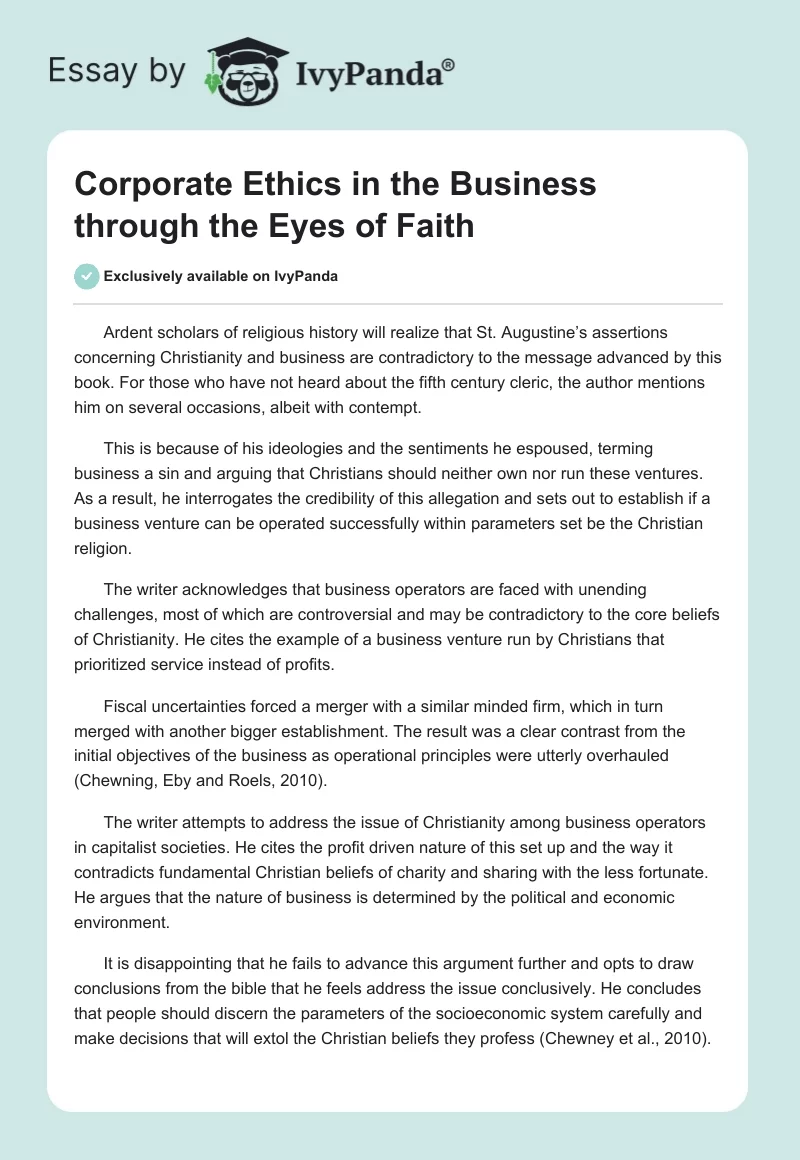 Corporate Ethics in the "Business Through the Eyes of Faith". Page 1
