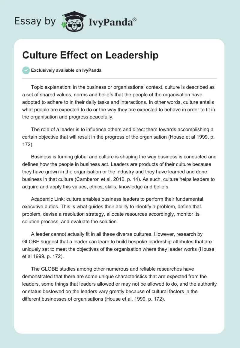 Culture Effect on Leadership. Page 1
