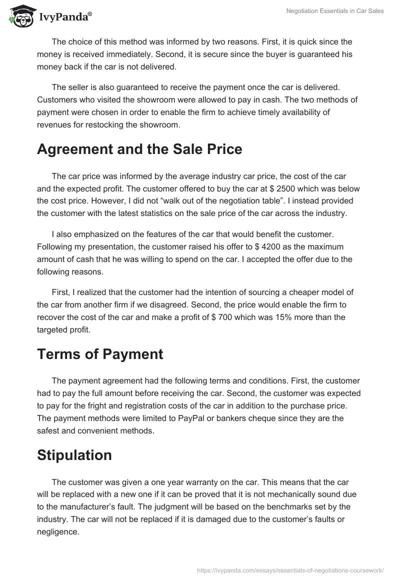 Negotiation Essentials in Car Sales. Page 2