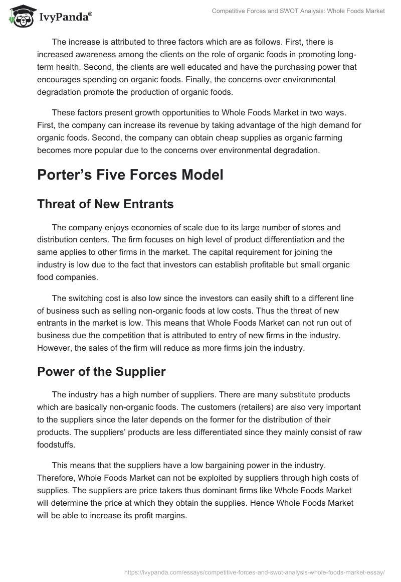 Competitive Forces and SWOT Analysis: Whole Foods Market. Page 2