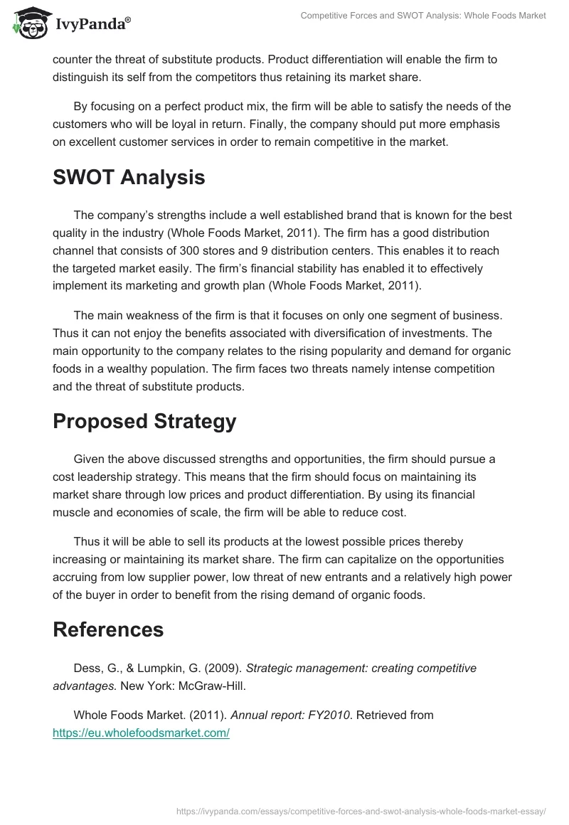 Competitive Forces and SWOT Analysis: Whole Foods Market. Page 4