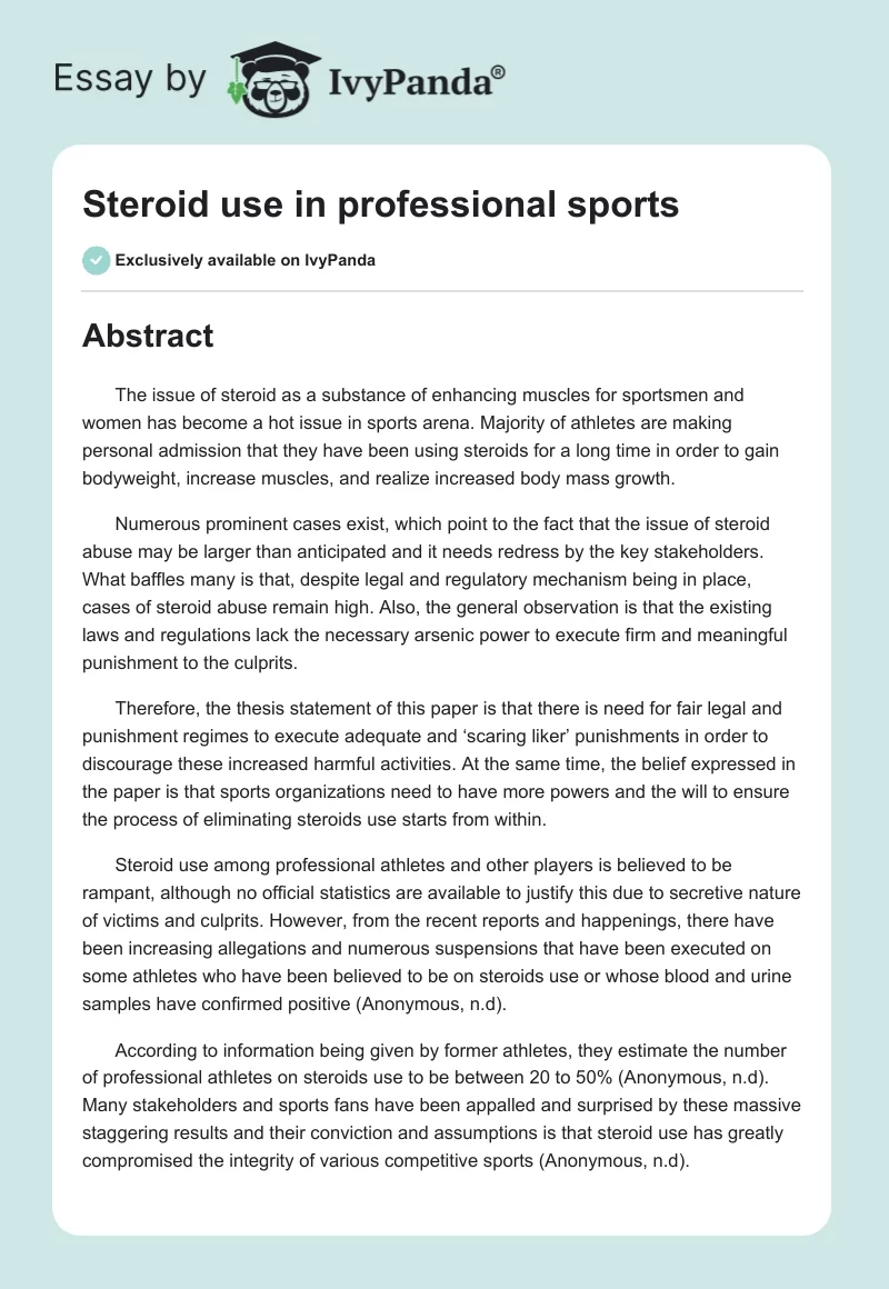 Steroid use in professional sports. Page 1