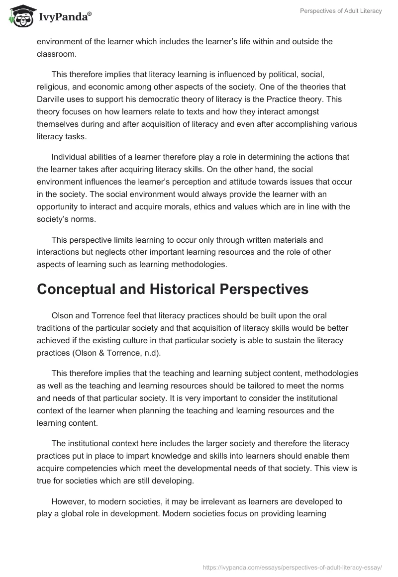 Perspectives of Adult Literacy. Page 2