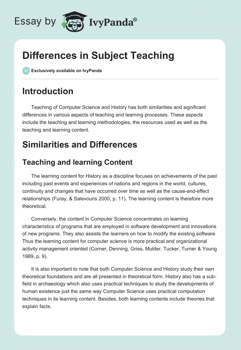 Differences in Subject Teaching. Page 1