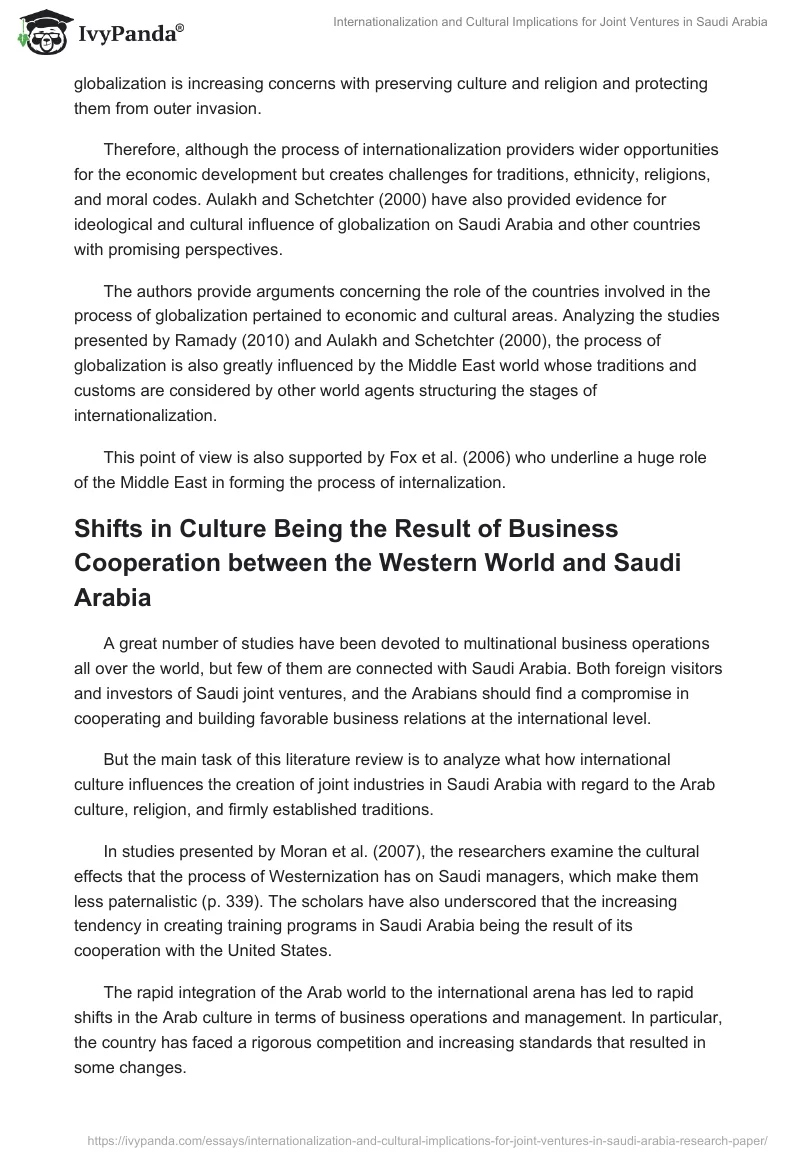 Internationalization and Cultural Implications for Joint Ventures in Saudi Arabia. Page 5