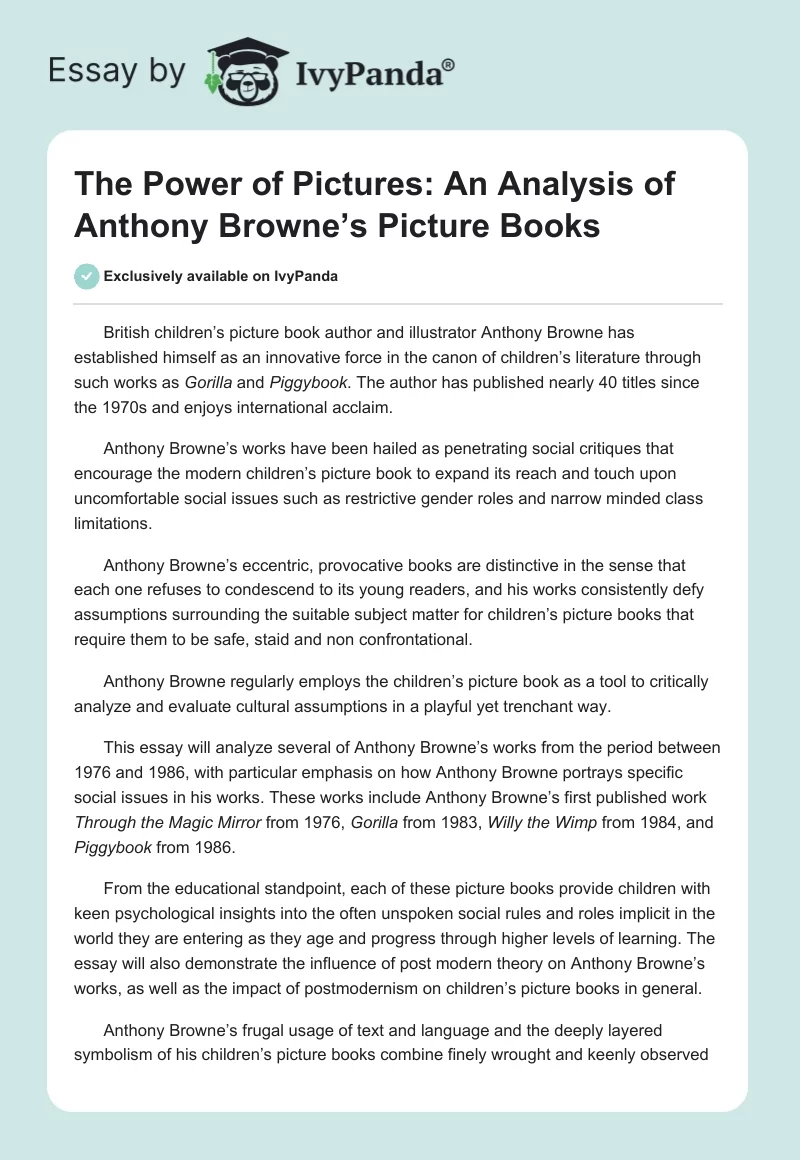 The Power of Pictures: An Analysis of Anthony Browne’s Picture Books. Page 1