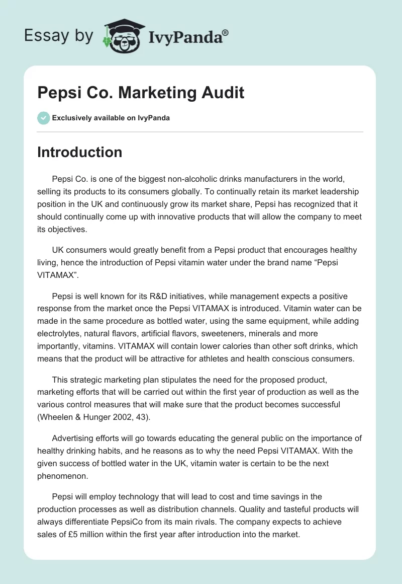 Pepsi Co. Marketing Audit. Page 1