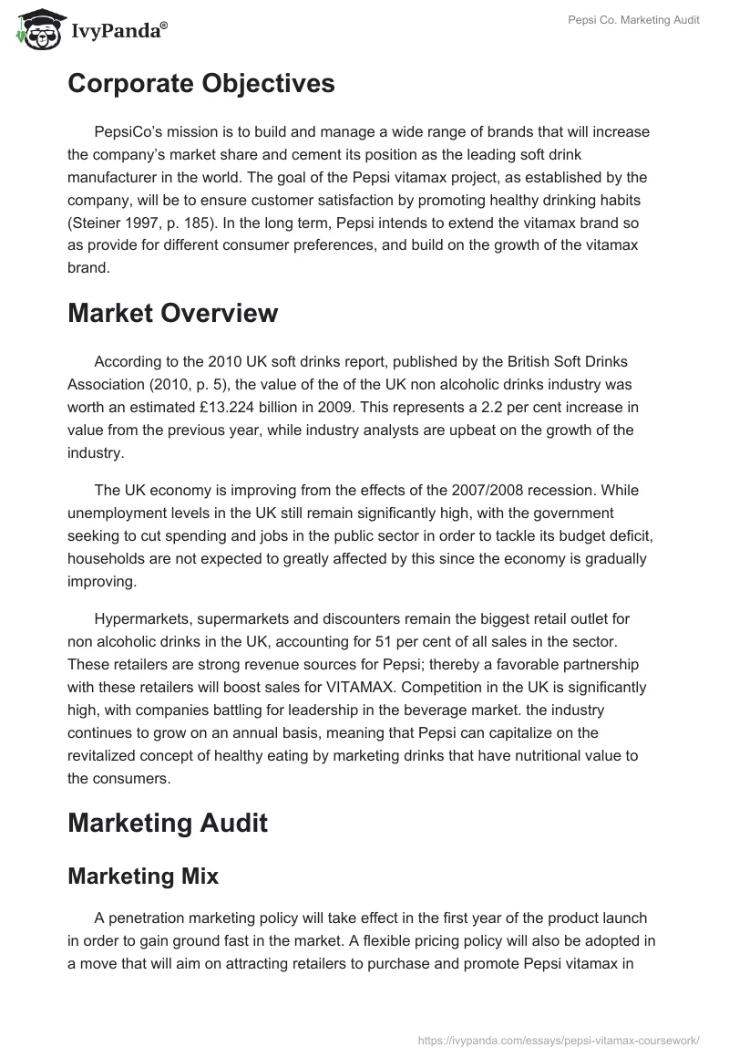 Pepsi Co. Marketing Audit. Page 2