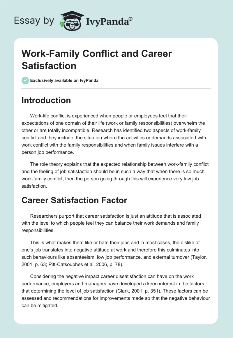 Work-Family Conflict and Career Satisfaction. Page 1