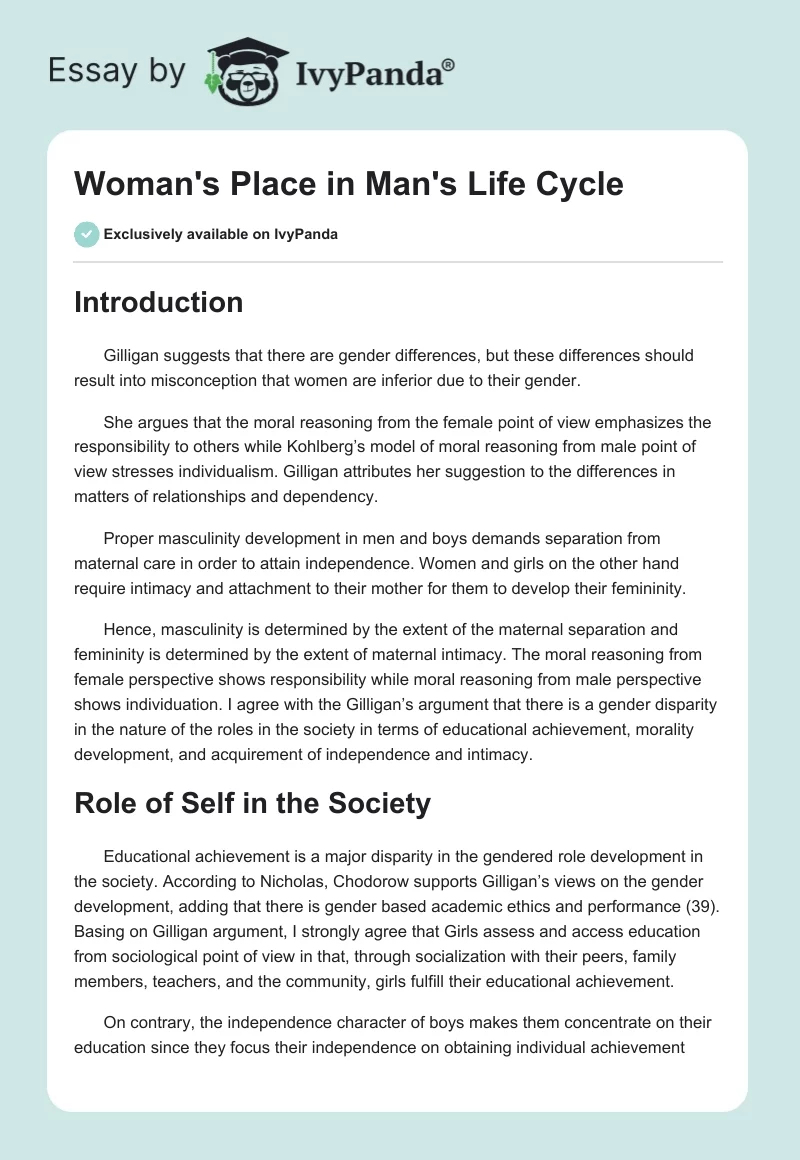 Woman's Place in Man's Life Cycle. Page 1
