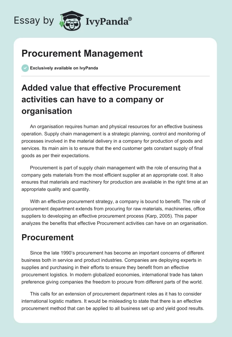 Procurement Management. Page 1