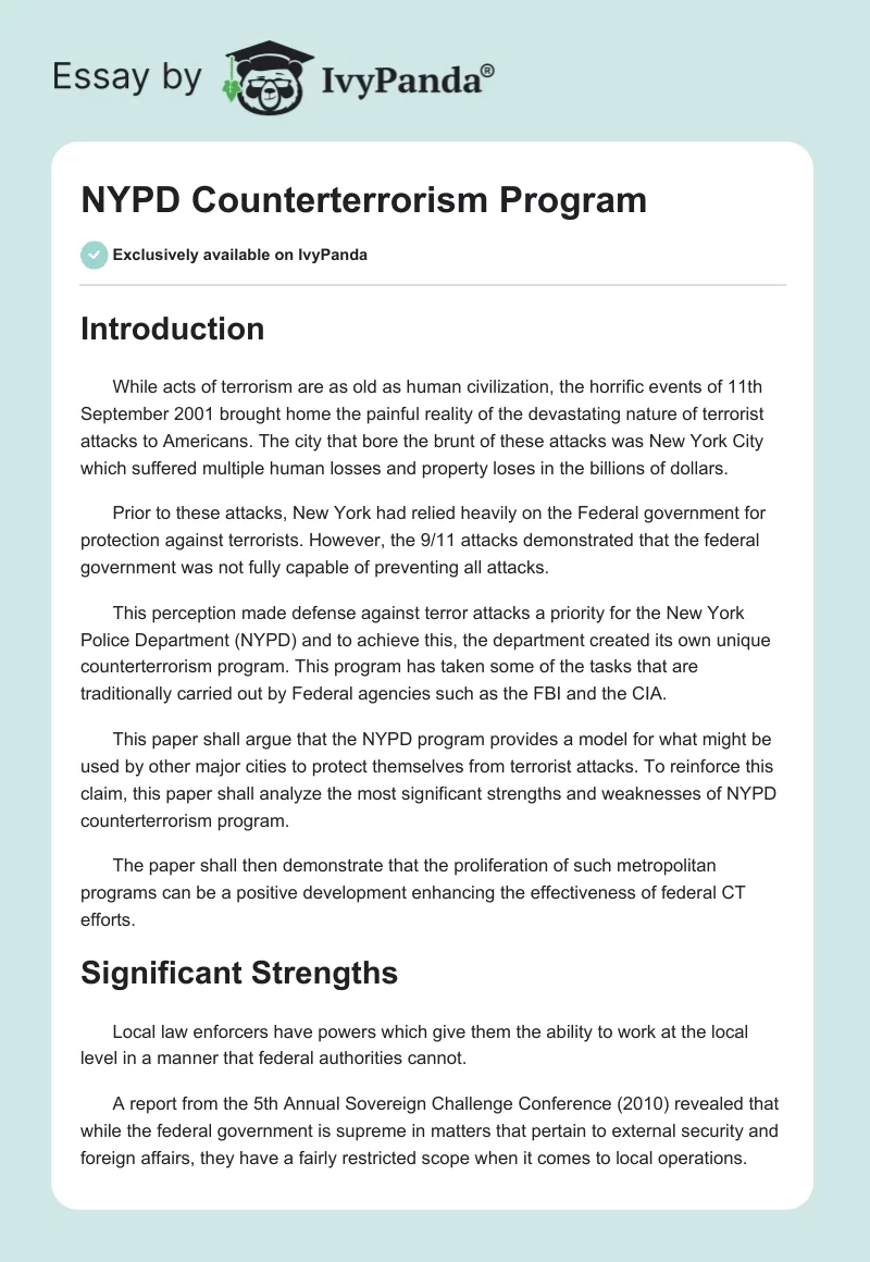 NYPD Counterterrorism Program. Page 1