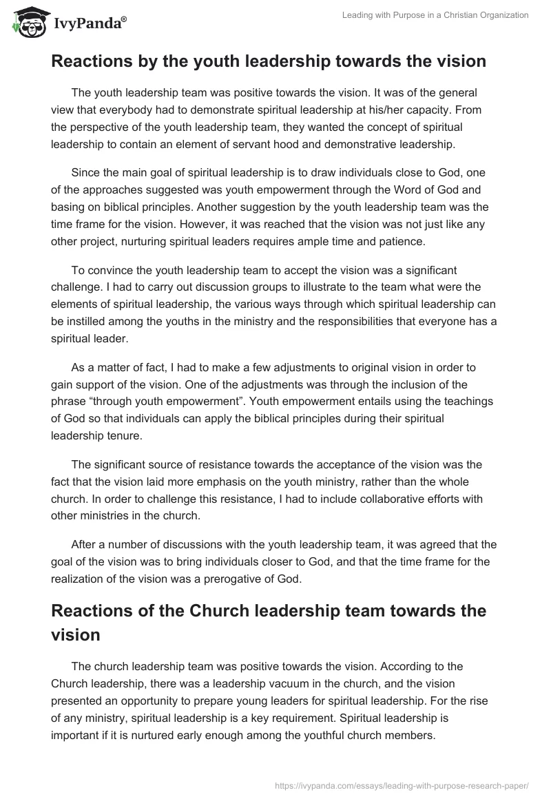 Leading With Purpose in a Christian Organization. Page 2