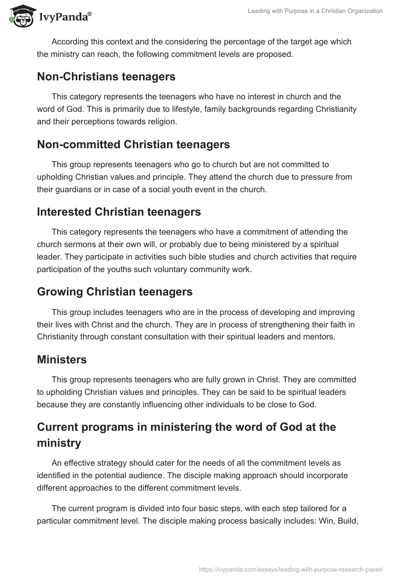 Leading With Purpose in a Christian Organization. Page 5