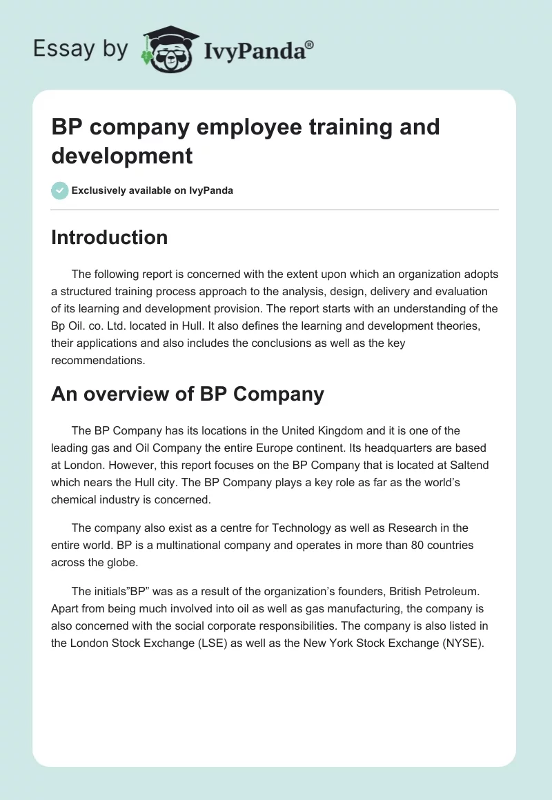 BP Company Employee Training and Development. Page 1