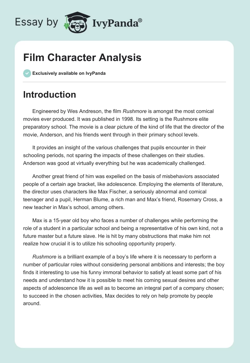 Film Character Analysis. Page 1