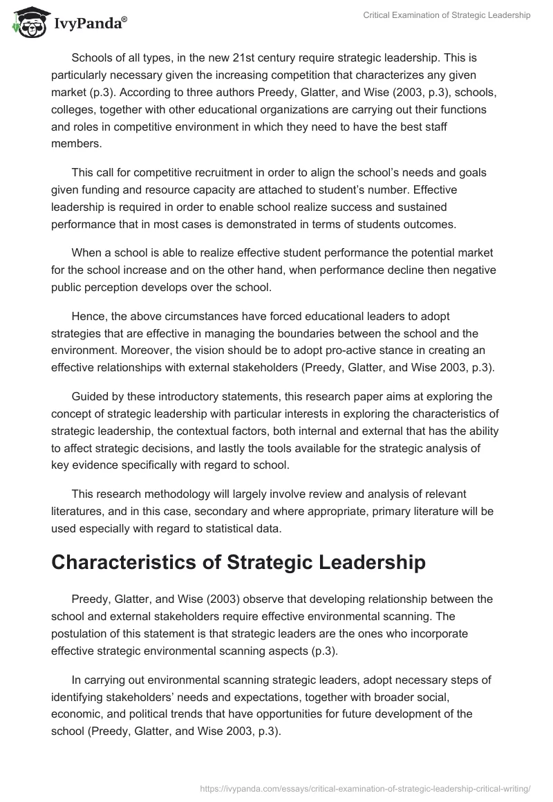 Critical Examination of Strategic Leadership. Page 2