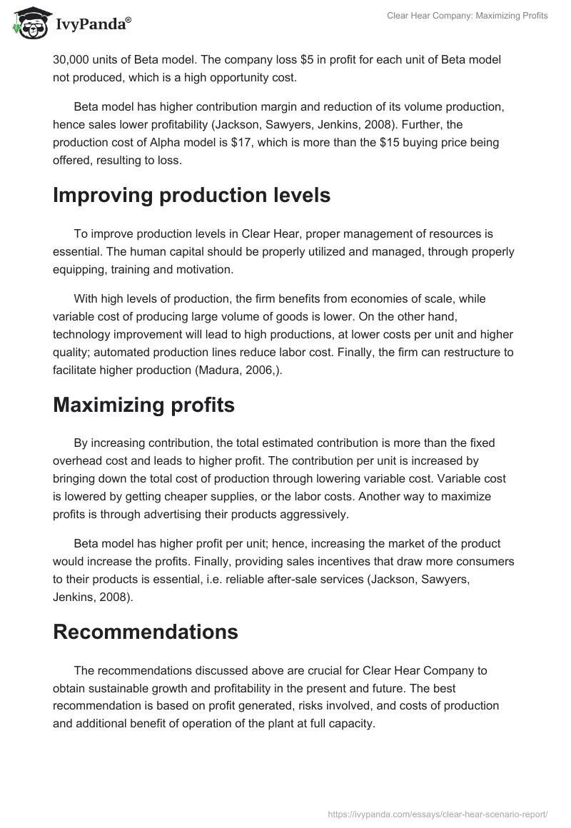 Clear Hear Company: Maximizing Profits. Page 3